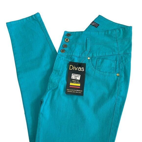DIVAS JEANS Women's Pants 15 Aqua Blue High Waist Butt Lifter Jeans Made in Peru - Picture 4 of 15